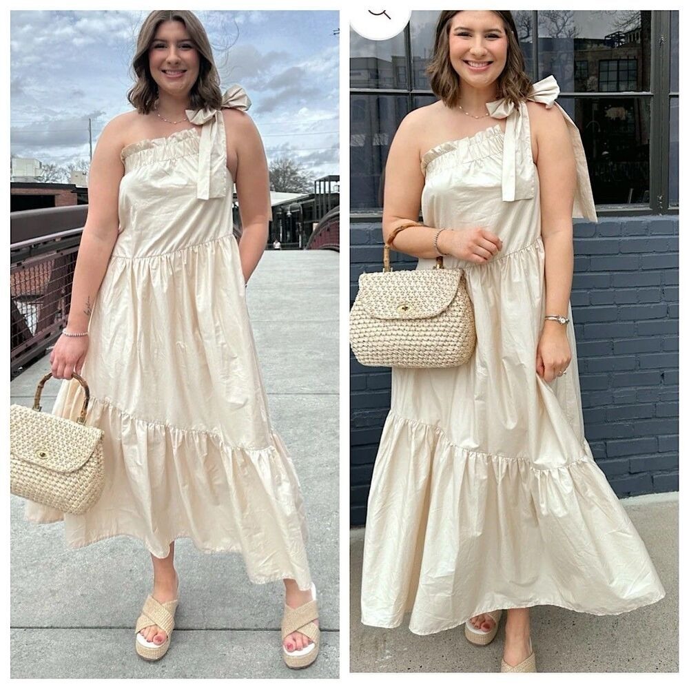 Mable Ava One Shoulder Tiered Maxi Dress Womens Sz L Cream Sleeveless